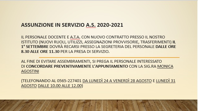 Assunzione in servizio 2020-2021